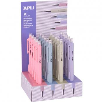 PORTAMINAS APLI PASTEL 0,7MM - Expositor de 20 unidades con goma y cuerpo en colores pastel surtidos