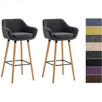 Set de 2 Taburetes Grant Tapizados en Tela Gris Oscuro con Respaldo y Reposapiés, Estructura de Madera