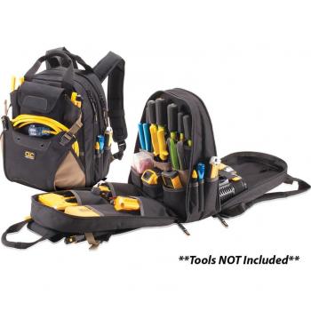CLC 1134 Deluxe Tool Backpack with 48 Pockets, Black/Tan Polyester, Dimensions: 7.5 in. W x 16 in. H
