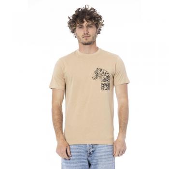 Cavalli Class Beige Cotton T-Shirt - L, Male, Print Logo, Round Neck