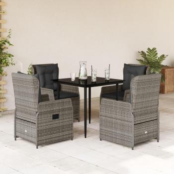 5-Piece Grey Poly Rattan Garden Dining Set with Cushions