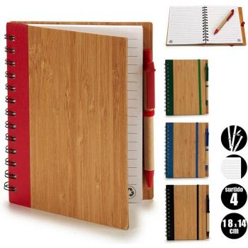 Pack 4 Libretas de bambú con goma y boli 18x14