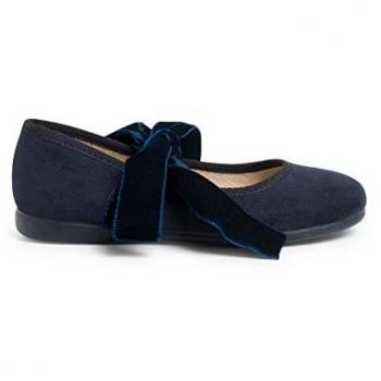 Merceditas de niña con lazo de terciopelo en color azul marino, talla 23