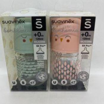 Suavinex Biberón de Vidrio con Tetina de Silicona 120ml +0 meses.