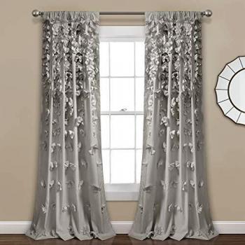 Lush decor riley curtain sheer ruffled textured bow window panel for living dining room bedroom single 84z x 54z light gray l