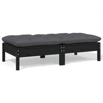 2-Seater Garden Sofa with Cushions in Black Solid Pinewood