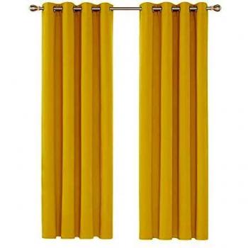 Deconovo Cortinas Salon, Opacas, Termicas Aislantes Frio y Calor, para Dormtorio con Ojales 2 Piezas 117x160cm Limón