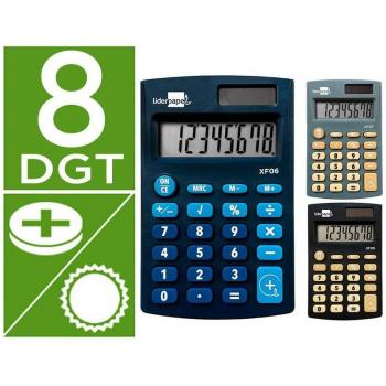Calculadora Liderpapel Bolsillo XF08 8 Dígitos Solar y Pilas 98x62x8 mm Expositor de 16 Unidades Colores