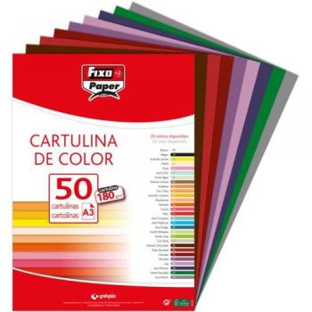 PAQ/50 CARTULINAS FIXO A3 180G. ROJO NAVIDAD