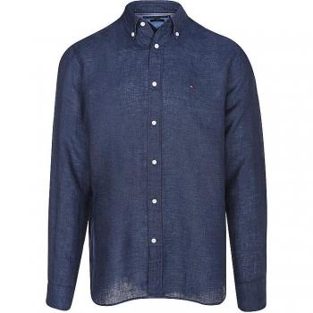 Tommy Hilfiger Regular Fit Navy Linen Shirt with Button-Down Collar - XL