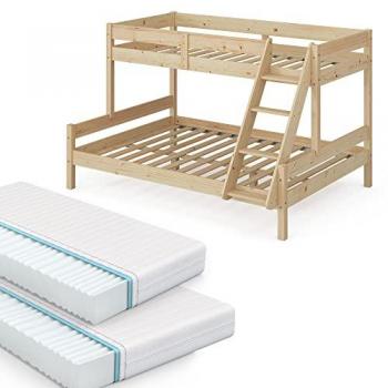 Litera Everest VitaliSpa, Madera natural, 140x200 / 90x200 cm con 2 colchones