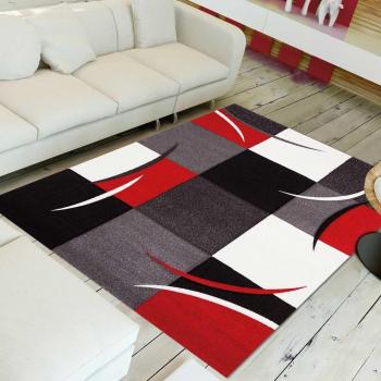Alfombra de comedor 200x290 tejida con motivos geométricos rojos Di 65