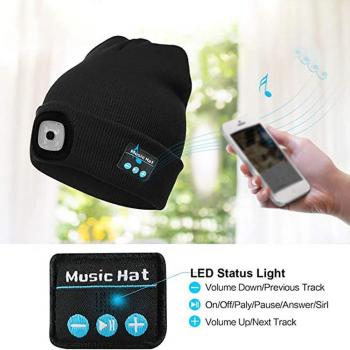 Gorro de punto Bluetooth con auriculares inalámbricos y luz LED estéreo para música, negro, para niños