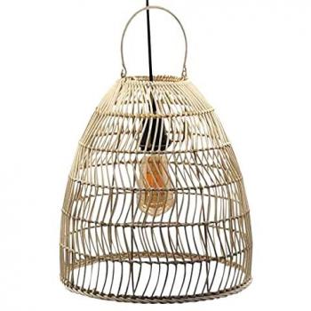 Lámpara de Techo Beige de Rattan 34x33x33cm - Estilo Boho y Luz Cálida