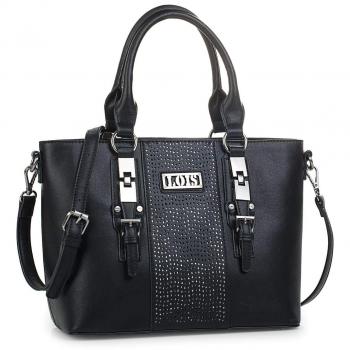 Lois - 95881 Bolso Tipo Shopping. con Doble asa y Bandolera Ajustable. Cierre con Cremallera. Bolsillo detrás Cremallera. Piel sintética Polipiel, Color Negro