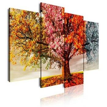 DekoArte 402 - Cuadros Modernos Impresión de Imagen Artística Digitalizada | Lienzo Decorativo Para Tu Salón o Dormitorio | Estilo Paisaje Árboles Cuatro Estaciones Del Año | 4 Piezas 120 x 85 cm