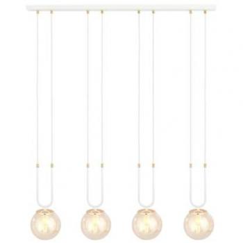 Lámpara de Suspensión Glam EPIKASA, Acero con Recubrimiento de Polvo y Vidrio, Blanco y Ámbar, 92x115x15 cm