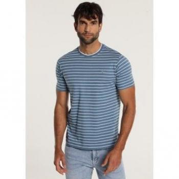 Camiseta slub de manga corta a rayas azul Bendorff para hombre