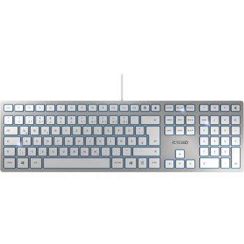 CHERRY KC 6000 Slim - Teclado USB Inglés de EE. UU. Plata, Blanco