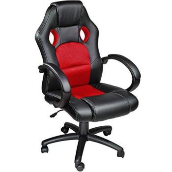 Silla de Oficina Gaming Racer en Piel Sintética con 4 Ruedas Giratorias, Respaldo Ergonómico y Asiento Regulable en Altura (Rojo)