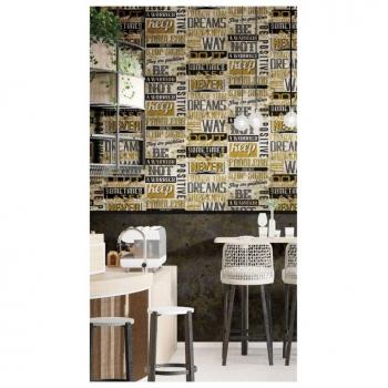 Noordwand Papel Pintado Metal Pared Decoración Panel Mural Interior Color Metálico y Beige, Metálico y Negro, Negro; Noordwand Papel Pintado Friends&Coffee Words and Letters Metal y Negro Multicolor