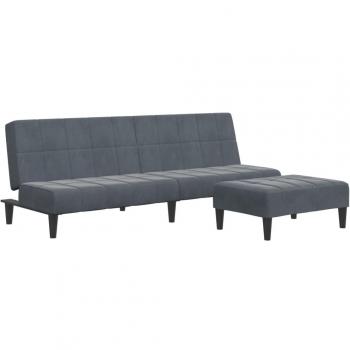 Dark Grey Velvet 2-Seater Sofa Bed with Footstool