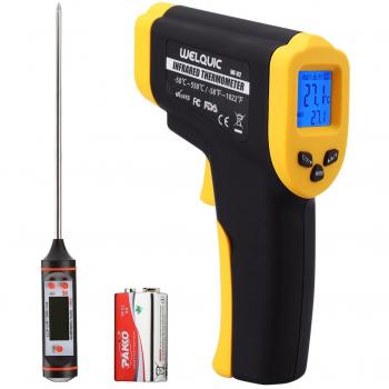 WELQUIC Láser Infrarrojo Termómetro DobleProfessional con Sensor sin Contacto,Pantalla de Energía de la Batería,-58 a 1022 ° f