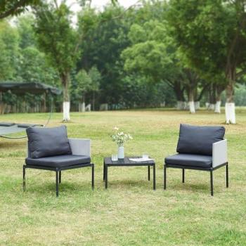 Set de Muebles de Jardín Accettura 3 Piezas - Aluminio Gris con Cojines y Reposabrazos
