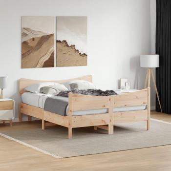 Cama solar sin colchón 140x200 cm en madera maciza de pino con estructura de cama y cabecero en color marrón