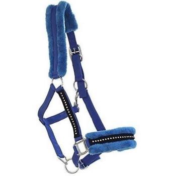 Cabeza cuello brida diamante azul real chic Fluffy con brillantes Pony