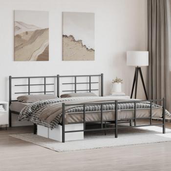 Cuadro redondo con cabecera y pediera de metal negro 200x200 cm, estructura de cama con cabecero y estribo de metal negro 200x200 cm