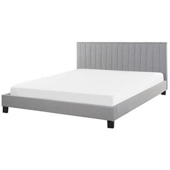 Cama Tapizada Gris Claro 140 x 200 cm con Cabecero Decorativo Poitiers
