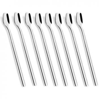 YFWOOD Juego de 8 cucharas Latte Macchiato, cucharas largas de 20,5 cm, cucharas de helado, cucharas de postre, café, helado, cóctel, yogur, cucharas agitadoras de acero inoxidable