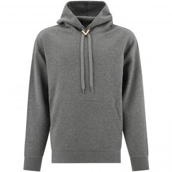 Valentino Men's Hoodie with Metallic V Detail in Grey, Size Large