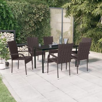 7-Piece Brown and Black Outdoor Dining Set with Cushions
