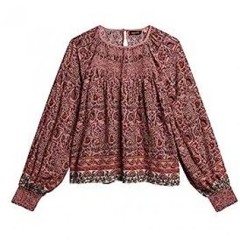 Camiseta de Manga Larga Cuello Redondo Ancho Estampada Floral Melocotón para Mujer Superdry