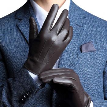 Guantes Nappa Cuero Hombre, con forro y acabado de punto, perfecto para inverno mecanografiar/conducir disponible， Marrón， M = 8,5