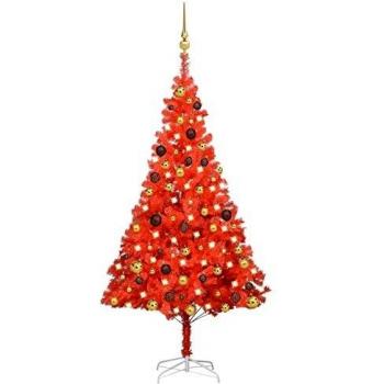 Árbol de Navidad Artificial Rojo con LEDs y Bolas PVC 150 cm
