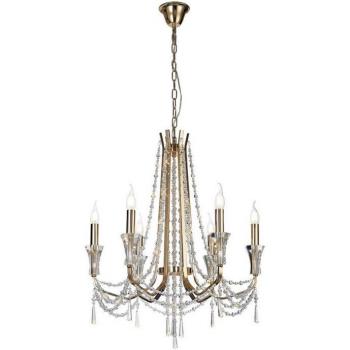 Araña sin pantallas Armand oro francés 6 bombillas 98cm, Lámpara de techo colgante 6 luces E14 Oro francés, Cristal