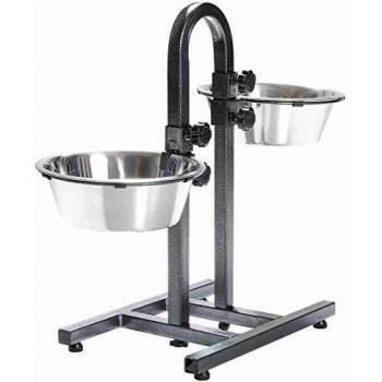 Trixie Set Comederos Perros Ajustable - Barra Platos para Perros Accesorios Perros Acero Inoxidable Soporte Varias Alturas Resistente ø24 cm 2 × 2,8L