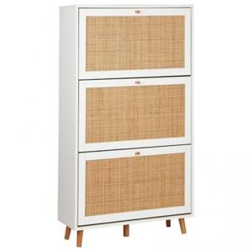 Mueble Zapatero Boheme de Caña, Blanco, 75x26x131 cm