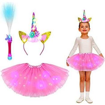 ACWOO Disfraz de Unicornio Niña, LED Falda de Tutú con Diadema de Unicornio y Barra Luminosa, Unicornio Disfraz de Princesa para Niña, Disfraz de Fiesta ​para Halloween Cumpleaño Carnaval Ballet Baile