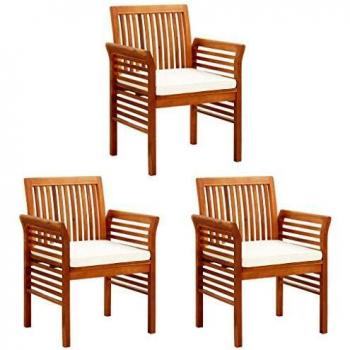Acacia Wood Patio Dining Chairs Set with Cushions - 3 Pieces
