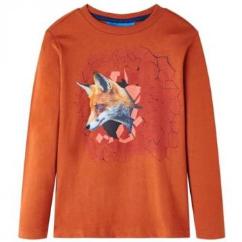 Camiseta Infantil de Manga Larga Estampado Zorro Color Teja Claro 116