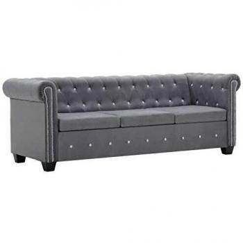 vidaXL Sofá Chesterfield de 3 Plazas Terciopelo 199x75x72cm Gris Mobiliario