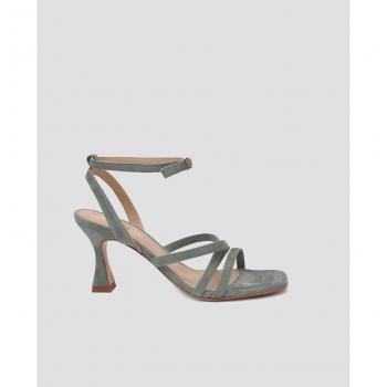 Sandalias de tacón de mujer en piel de color verde