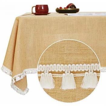 Deconovo Manteles Mesa de Salón Impermeable Moderno Mantel Rectangular con Borlas 137x200cm Amarillo
