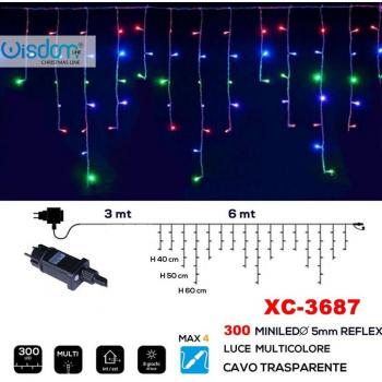 Cortina de Luz Navideña 300 Miniled Multicolor con Cable Transparente Xc-3687