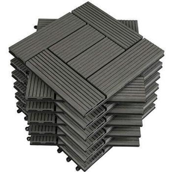 Baldosas de WPC para Exterior 30x30 cm, 11 Piezas, Suelo de Madera Compuesta para Jardín y Terraza, Color Gris