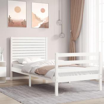 Estructura de cama con cabecero blanca de madera maciza 90x200 cm